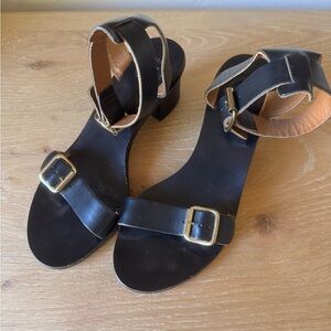 ATP Atelier Black Leather Sandals with Gold Buckles Size 37